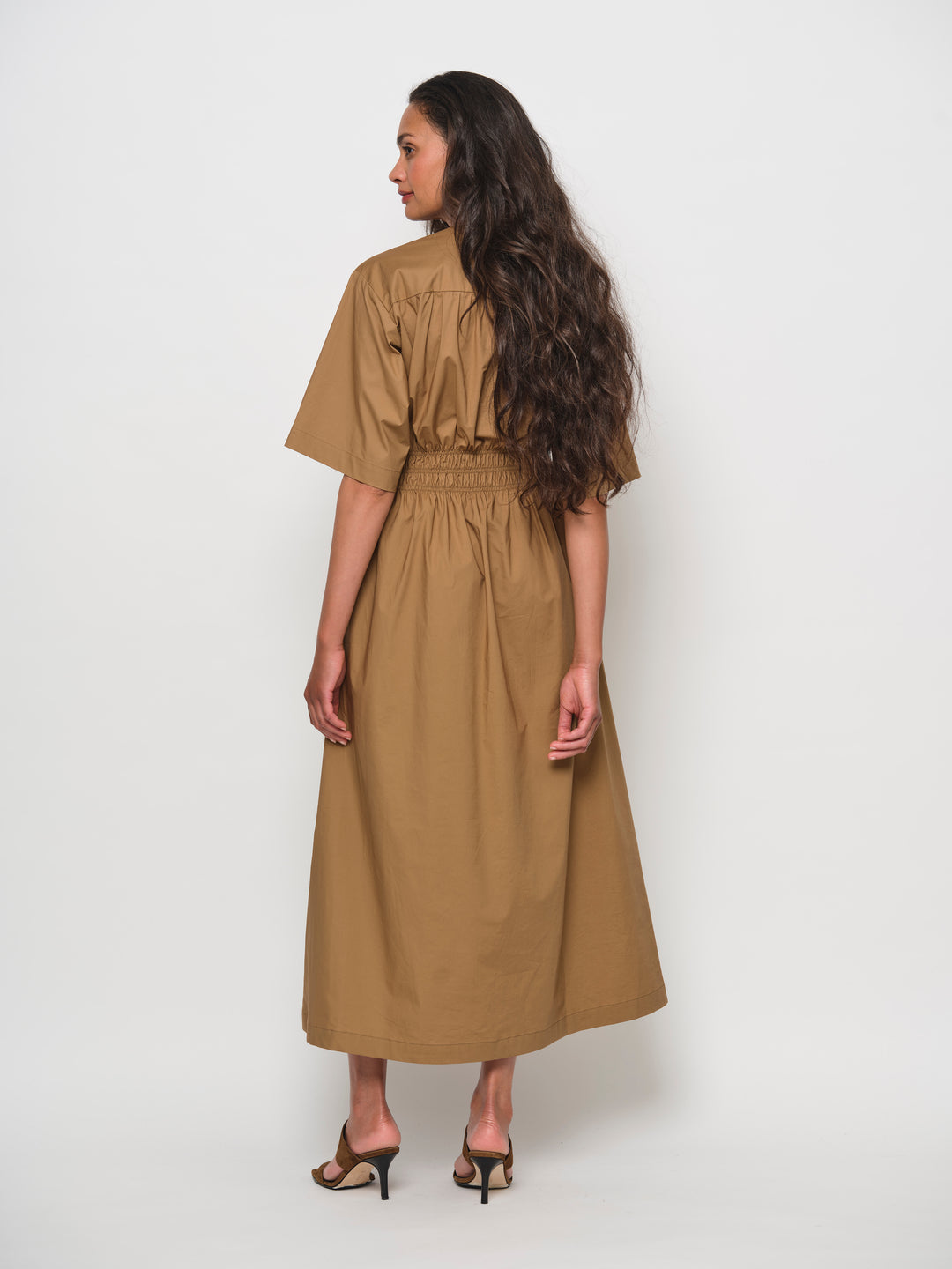 smock dress brown Wednesday's Girl ruffle sleeve midi smock dress in brown
