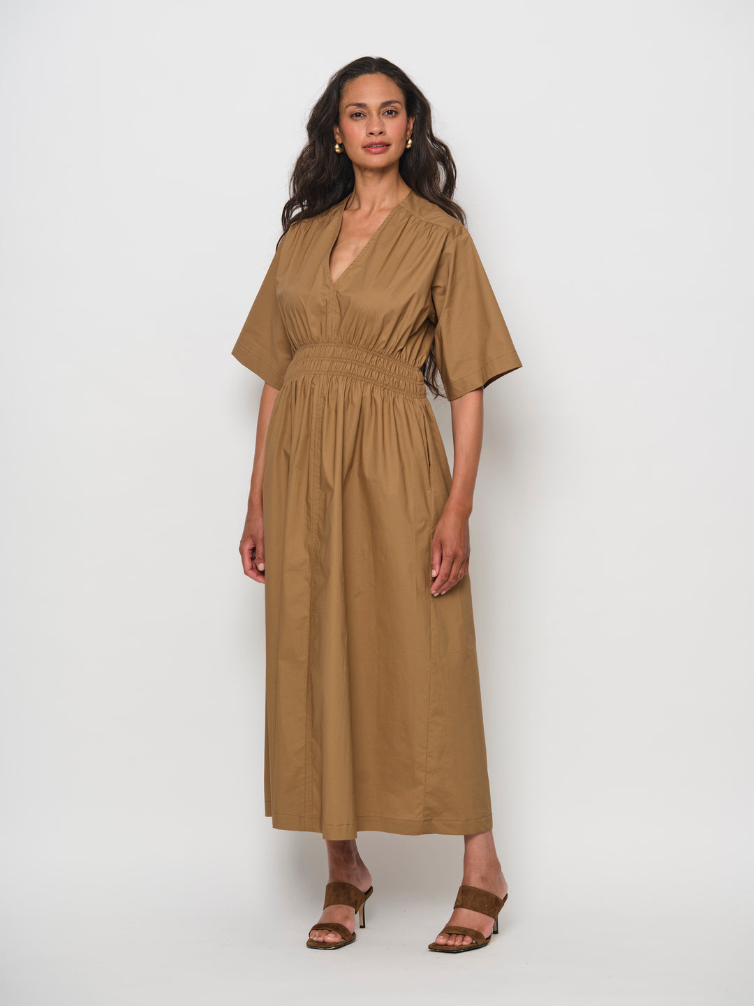 smock dress brown Fit-And-Flare Size:FR44 - US12 - UK16 Tiffany Designs 16180 - offering a relaxed yet 2025best